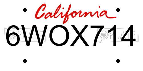 6WOX714 California License Plate