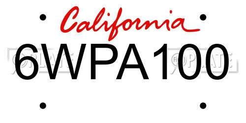 6WPA100 California License Plate