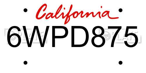 6WPD875 California License Plate