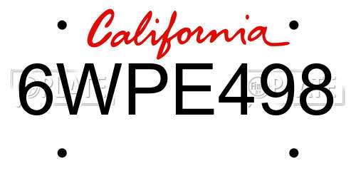 6WPE498 California License Plate