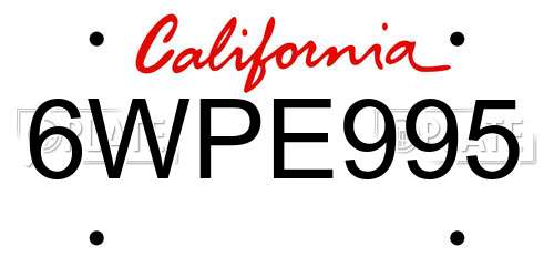 6WPE995 California License Plate