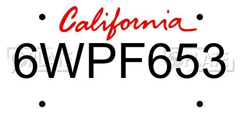 6WPF653 California License Plate