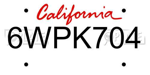 6WPK704 California License Plate