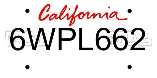 6WPL662 California License Plate