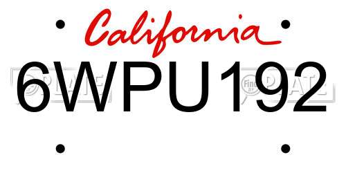 6WPU192 California License Plate
