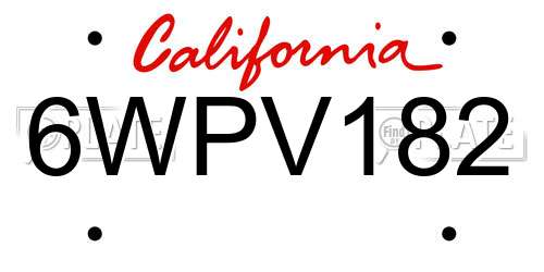 6WPV182 California License Plate