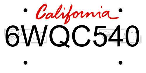 6WQC540 California License Plate