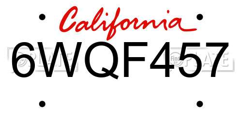6WQF457 California License Plate