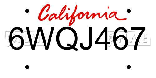 6WQJ467 California License Plate