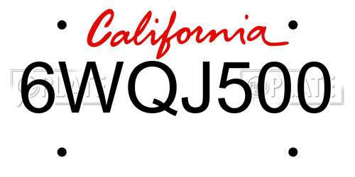 6WQJ500 California License Plate