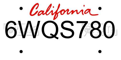 6WQS780 California License Plate