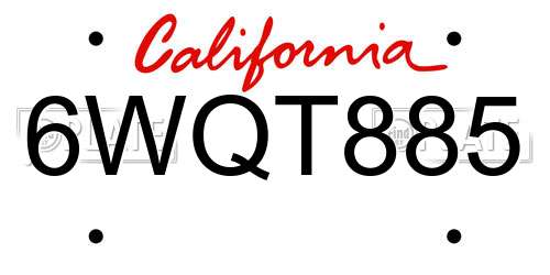 6WQT885 California License Plate