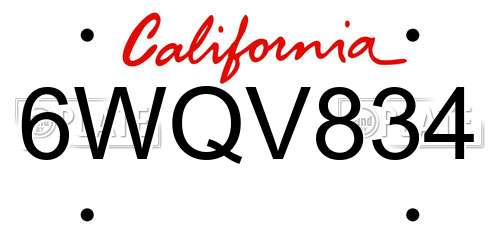 6WQV834 California License Plate