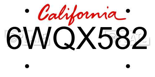 6WQX582 California License Plate