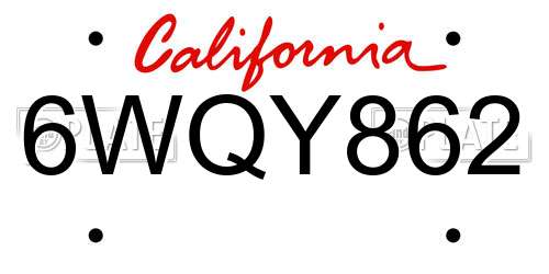 6WQY862 California License Plate