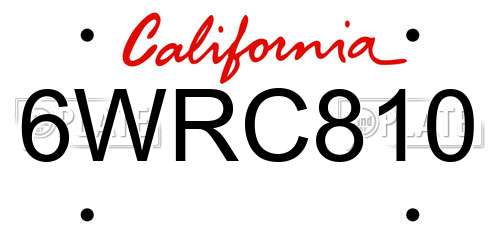 6WRC810 California License Plate