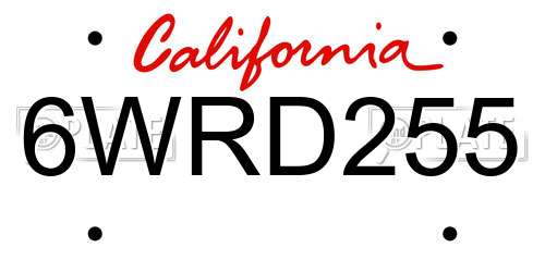 6WRD255 California License Plate