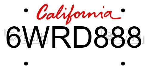 6WRD888 California License Plate