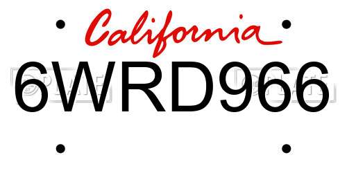 6WRD966 California License Plate