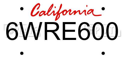 6WRE600 California License Plate