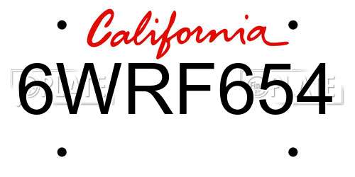 6WRF654 California License Plate