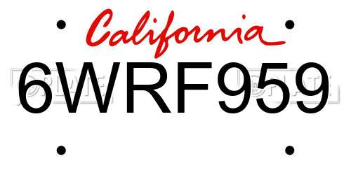 6WRF959 California License Plate