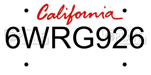 6WRG926 California License Plate