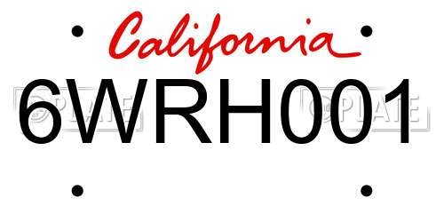 6WRH001 California License Plate