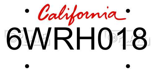 6WRH018 California License Plate