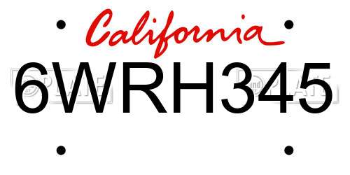 6WRH345 California License Plate