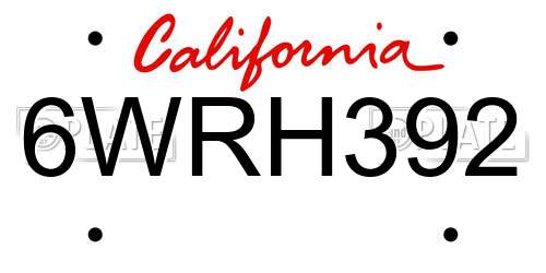6WRH392 California License Plate
