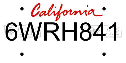 6WRH841 California License Plate