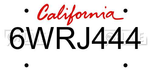 6WRJ444 California License Plate