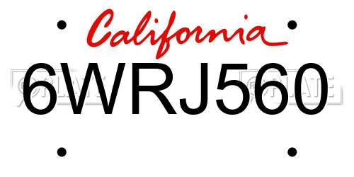 6WRJ560 California License Plate