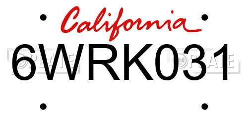6WRK031 California License Plate