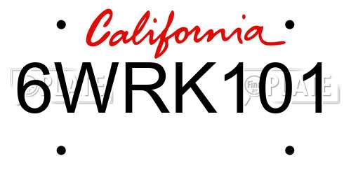 6WRK101 California License Plate