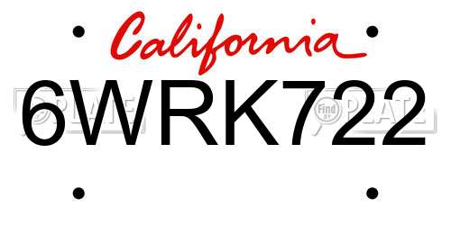 6WRK722 California License Plate