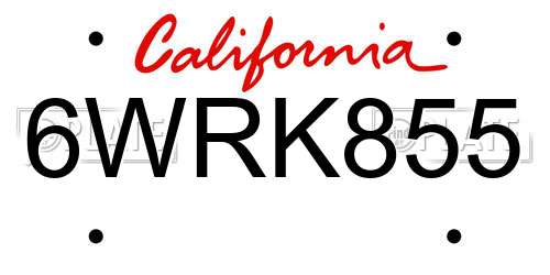 6WRK855 California License Plate