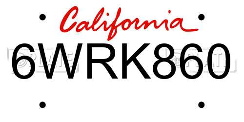 6WRK860 California License Plate