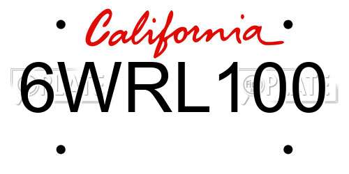 6WRL100 California License Plate