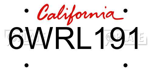 6WRL191 California License Plate