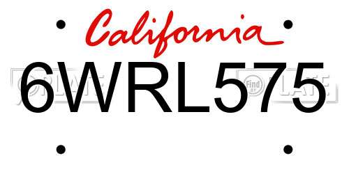 6WRL575 California License Plate