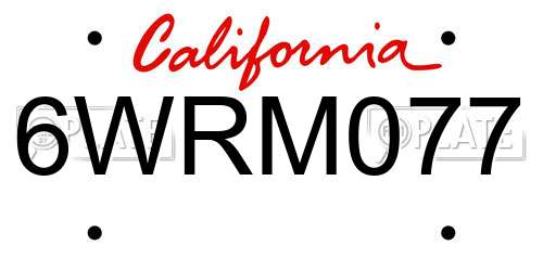 6WRM077 California License Plate