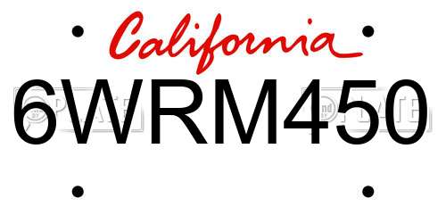 6WRM450 California License Plate