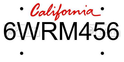 6WRM456 California License Plate