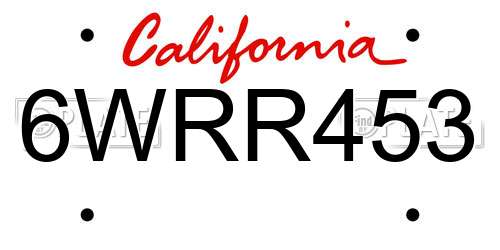 6WRR453 California License Plate