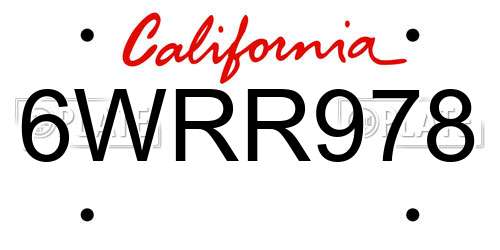 6WRR978 California License Plate