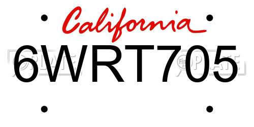6WRT705 California License Plate