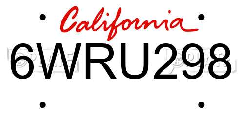 6WRU298 California License Plate