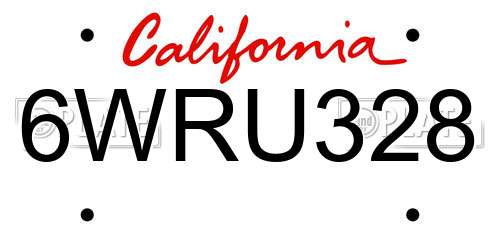 6WRU328 California License Plate